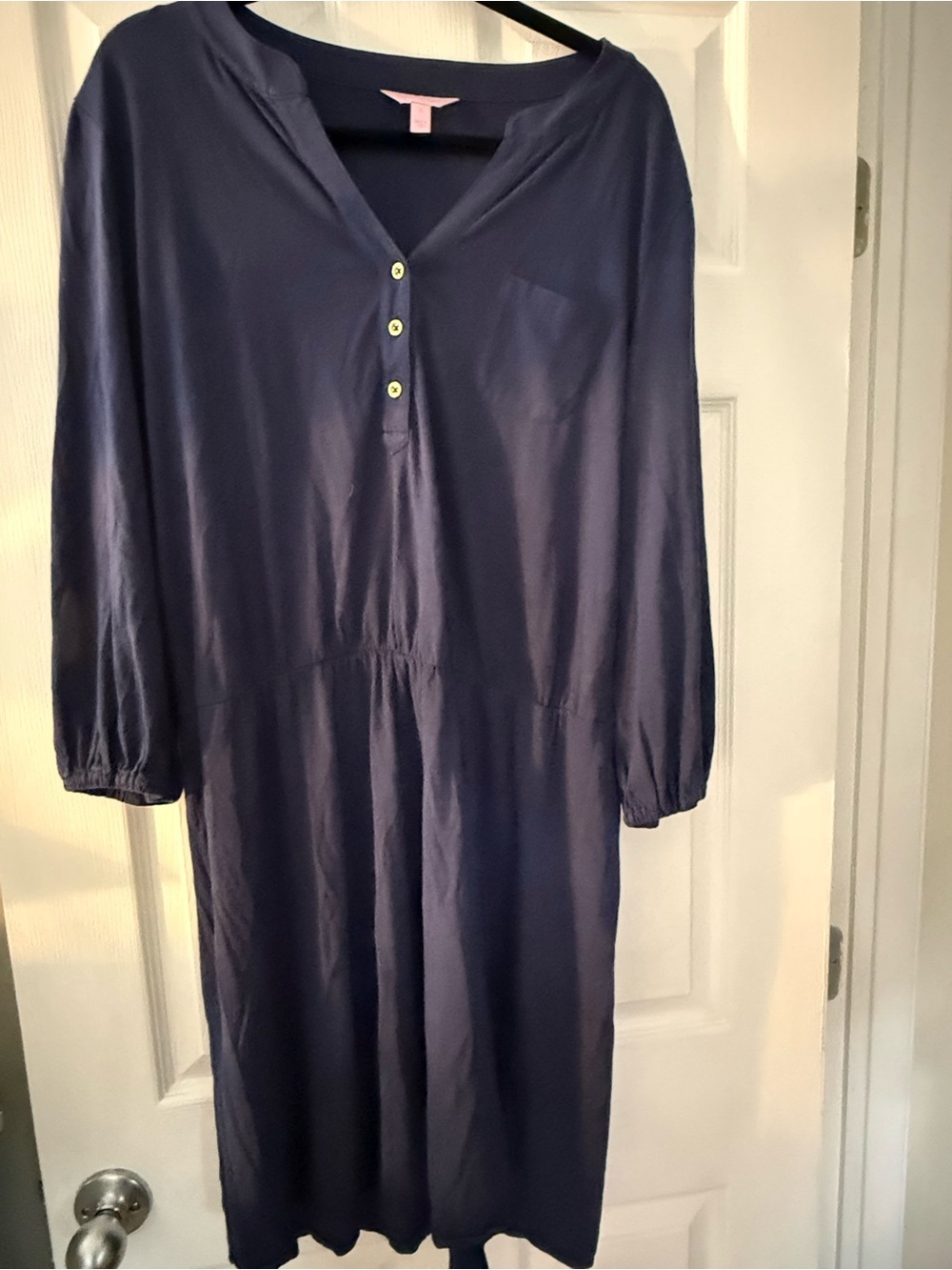 Lilly Pulitzer Navy Long-Sleeve Henley Midi Dress